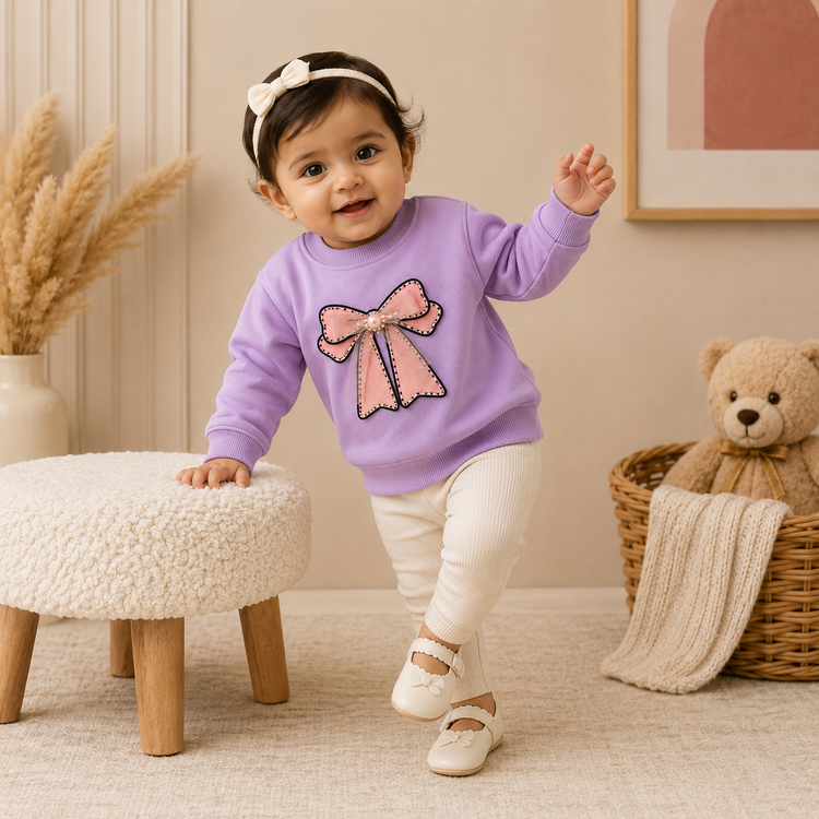 Kids Bow Print Sweatshirt – Lavender