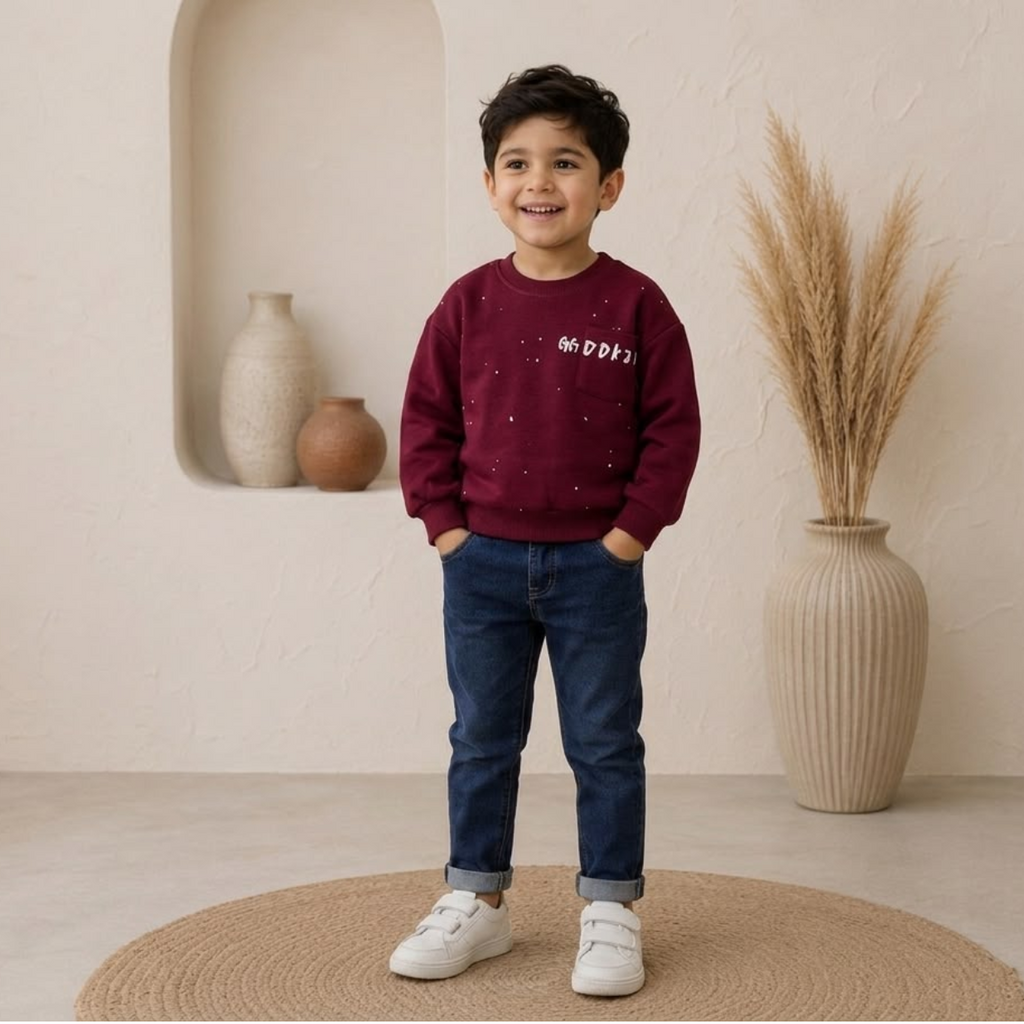 Kids Solid Maroon pre Winter Sweatshirt for boys
