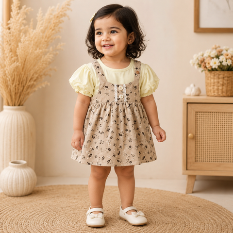 Girls Printed Puff Sleeve Dress