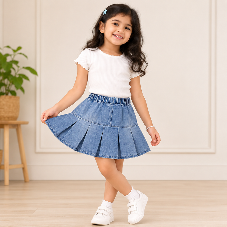 Girls Denim Flared Skirt