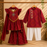 Ruby Bandhani Sibling Twinning Festive Set