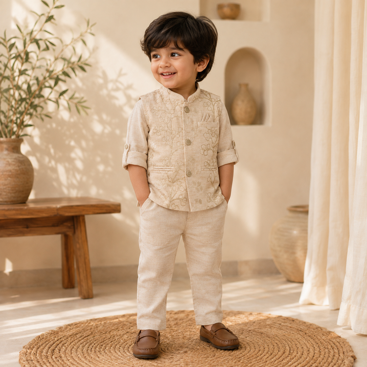 Boys Embroidered Kurta Jacket Set