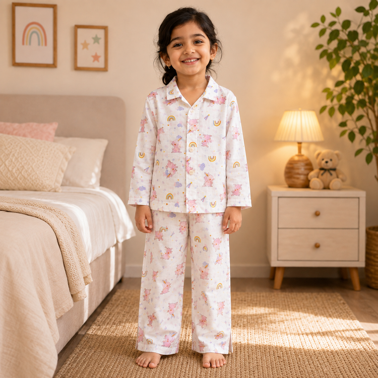 Girls Unicorn Print Cotton Night Suit