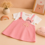 Girls Pink Kitty Layered Cotton frock