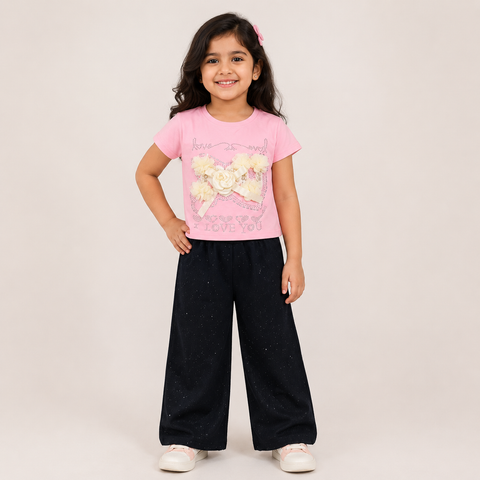 Girls Floral Bow Co-ord Set – Pink