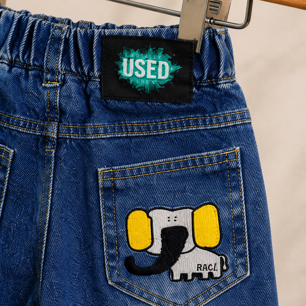 Kids Dark Blue Relaxed Fit Denim Jeans with Elastic Waist