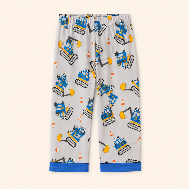 Boys Cotton Construction Vehicle Print Night Suit | Half Sleeve Shirt & Pyjama Set