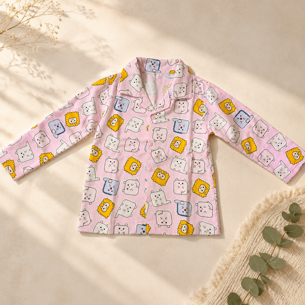 Cute Cartoon Print Pink Night Suit