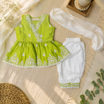 Girls Lime Green Embroidered Kurta Set with Dupatta