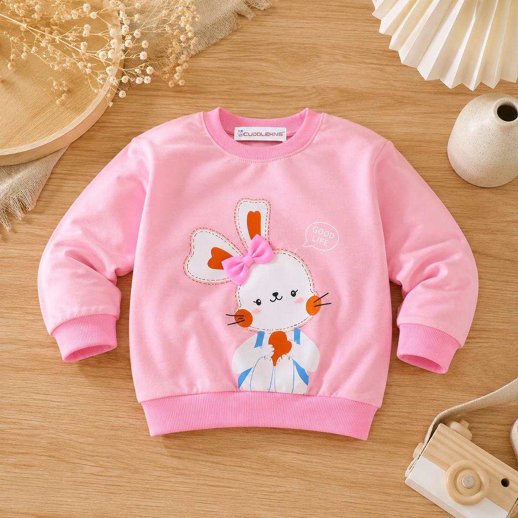 Pink Bunny Printed Fleece Sweatshirt