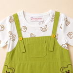 Girls Bear Print Layered Cotton Frock with Teddy Embroidery