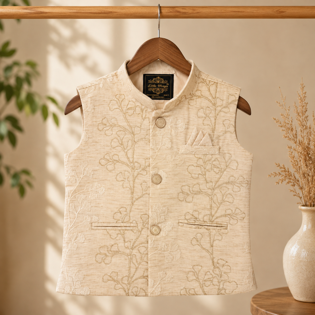 Boys Embroidered Kurta Jacket Set