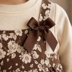 Girls premium Floral Pinafore Dress with Full Sleeve attached Top for pre wintets – cocoa Brown &amp; cream