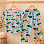 Kids Sky Blue Printed Cotton T-Shirt & Lounge Pants Co-ord Set