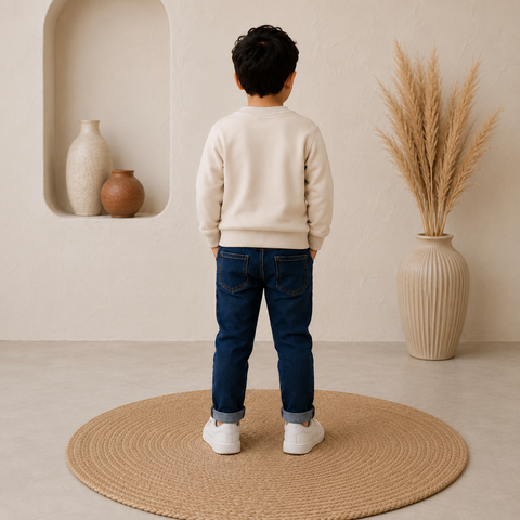 Kids Smile Print Sweatshirt – Cream White