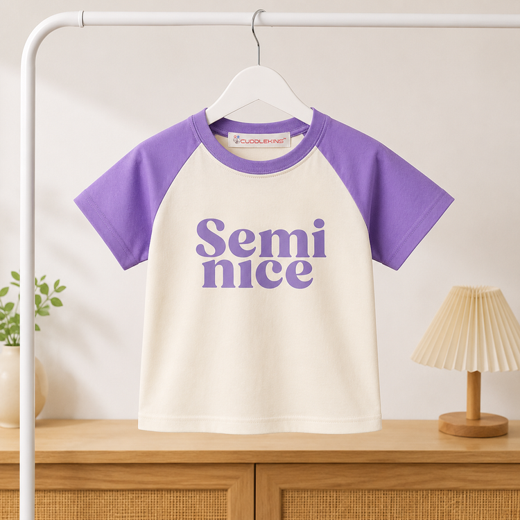 Girls Cotton “Semi Nice” Printed Co-ord Set with Cargo Jogger Pant