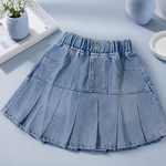 Girls Soft Denim Flared Skirt with Elastic Waist..