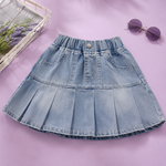 Girls Soft Denim Flared Skirt with Elastic Waist..