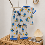 Boys Cotton Construction Vehicle Print Night Suit | Half Sleeve Shirt & Pyjama Set