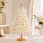 Girls 3D Floral Net Party Dress – Cream White