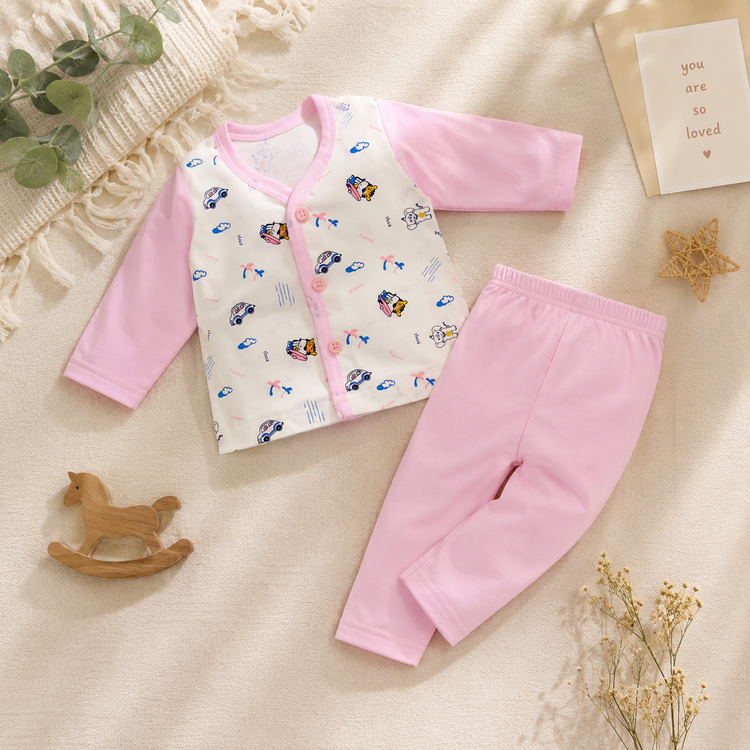 Baby Pink Cotton Newborn Clothing Set (2 Pair set)