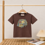 Boys Brown Cotton T-Shirt & Denim Look Shorts Co-ord Set
