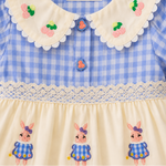 Blue Checkered Bunny Embroidery Dress