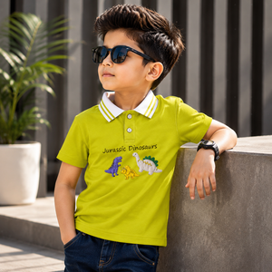 Boys Dino Polo T-Shirt – Lime Green