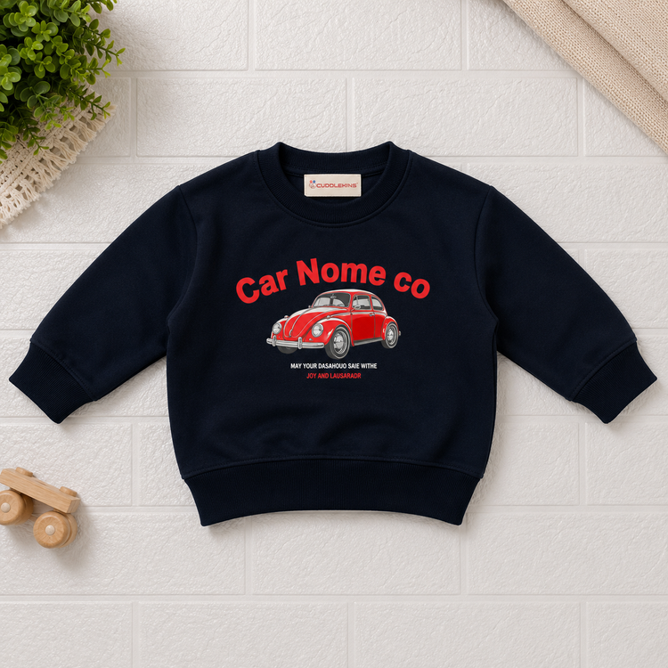 Red Car Printed Navy Blue Sweatshirt