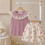 Girls Lavender Lace Ruffle Top & Floral Layered Skirt