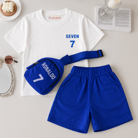 Boys Seven 7 Cotton T-Shirt & Shorts Co-Ord Set with Matching Sling Bag