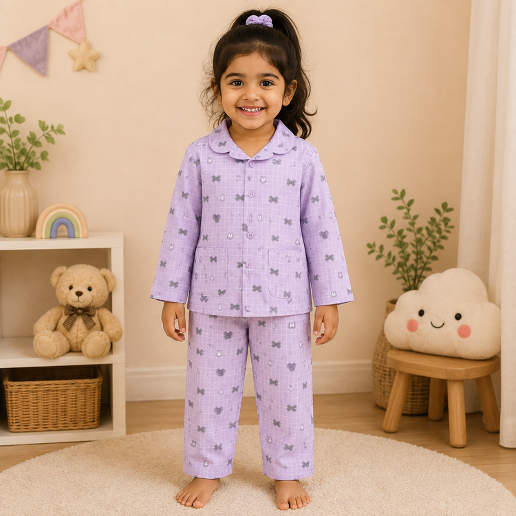Kids Lavender Cotton Night Suit Set