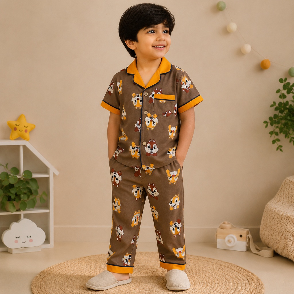 Little Explorer Cartoon Print Cotton Co-ord Set