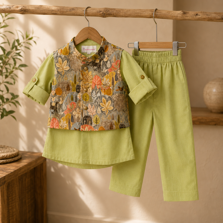 Boys Printed Kurta Jacket Set