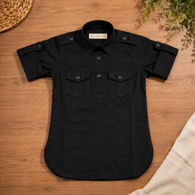 Boys Black Cotton Kurta Set