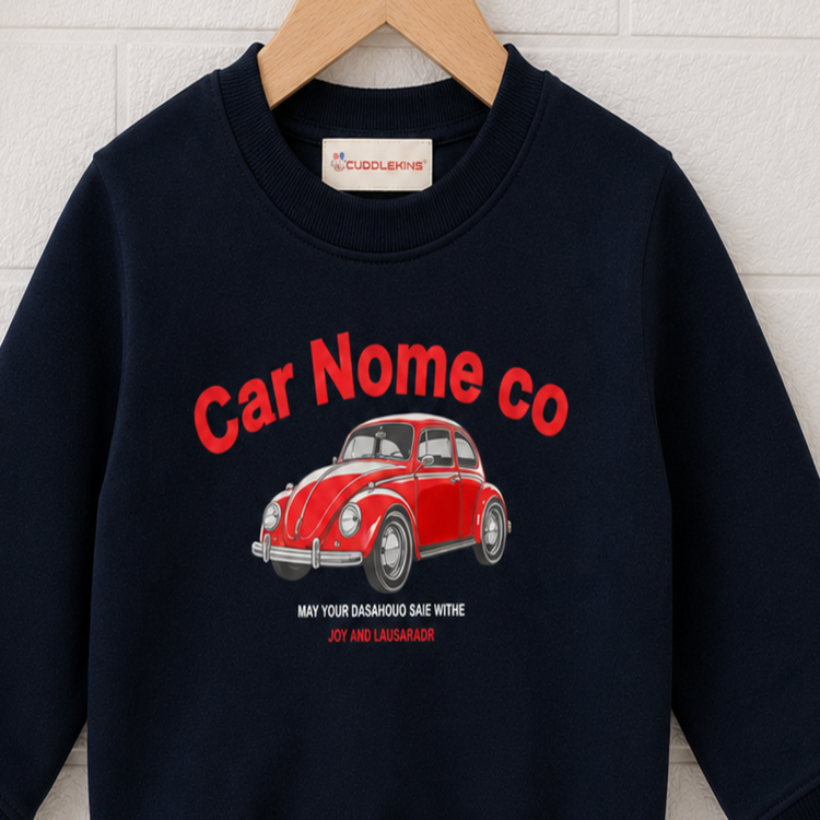 Red Car Printed Navy Blue Sweatshirt