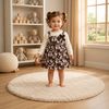 Girls premium Floral Pinafore Dress with Full Sleeve attached Top for pre wintets – cocoa Brown &amp; cream