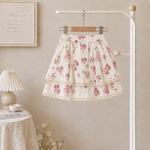 Girls Lavender Lace Ruffle Top & Floral Layered Skirt