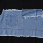 Boys Black Cotton T-Shirt with Denim Patchwork Design