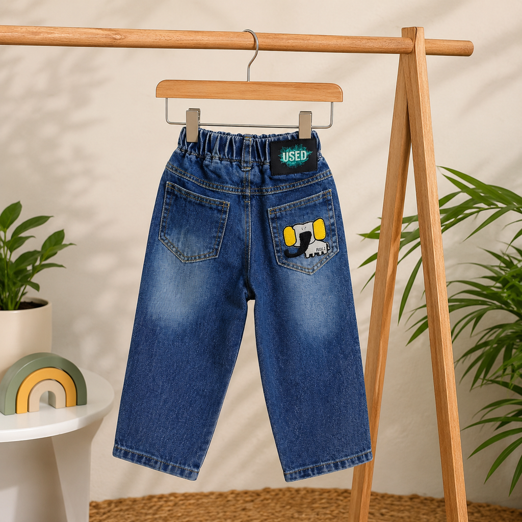 Kids Dark Blue Relaxed Fit Denim Jeans with Elastic Waist