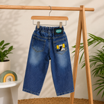 Kids Dark Blue Relaxed Fit Denim Jeans with Elastic Waist