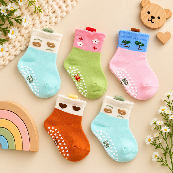 Happy Grips by CuddleKins | Unisex Anti-Slip Baby Socks | Any 5 Pairs