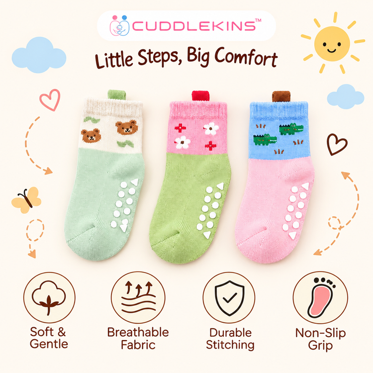 Tiny Grips by CuddleKins | Unisex Anti-Slip Baby Socks | Any 3 Pairs
