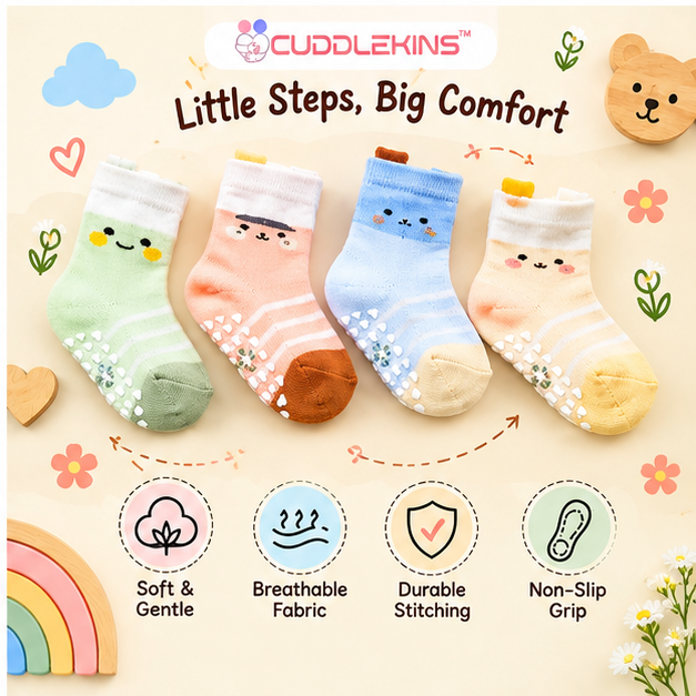 Grips by CuddleKins | Unisex Anti-Slip Baby Socks | Any 5 Pairs