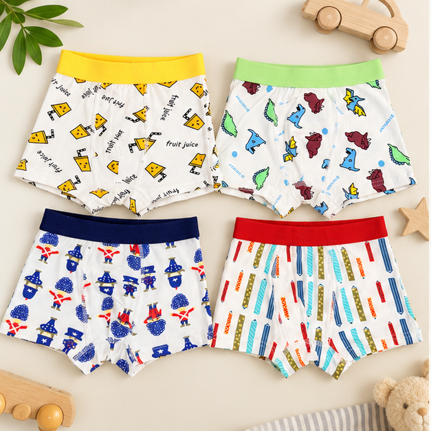 CUDDLEKINS Boys Fun Printed Boxer Underwear | Pack of 4 | Soft & Comfortable Kids Innerwear