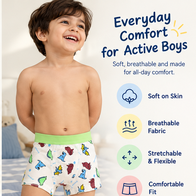 CUDDLEKINS Boys Fun Printed Boxer Underwear | Pack of 4 | Soft & Comfortable Kids Innerwear