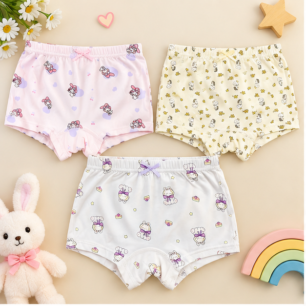 Girls Cute Bunny Printed Boxer Underwear | Pack of 3 | Kids Innerwear