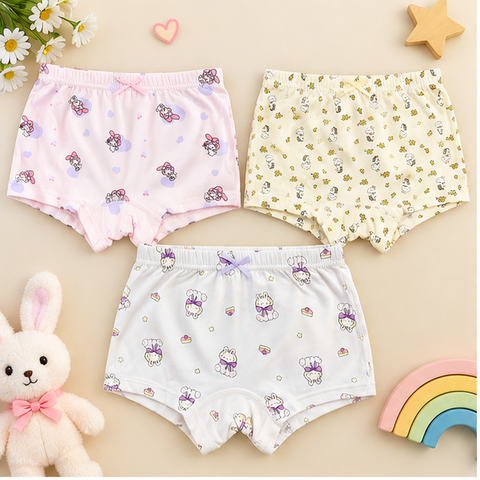Girls Cute Bunny Printed Boxer Underwear | Pack of 3 | Kids Innerwear