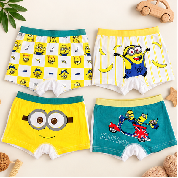 Boys Yellow Cartoon Printed Boxer Underwear | Pack of 4 | Kids Innerwear
