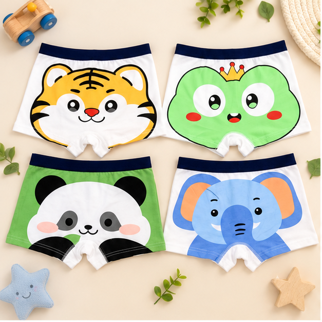 Boys Cute Animal Printed Boxer Underwear | Pack of 4 | Kids Innerwear